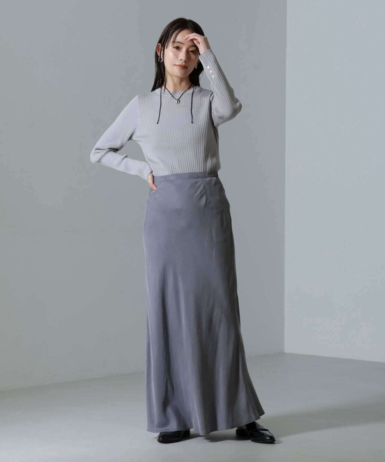 毛玉レスニットクルーネックリブプルオーバー 6694222301