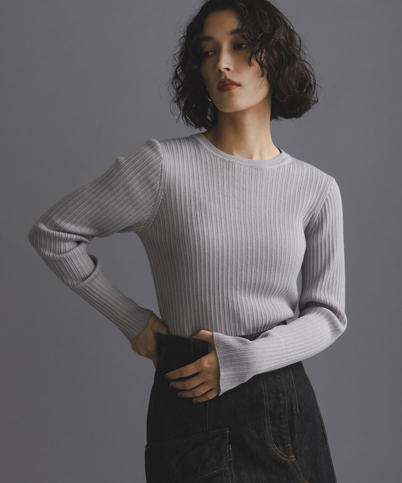 毛玉レスニットクルーネックリブプルオーバー 6694222301