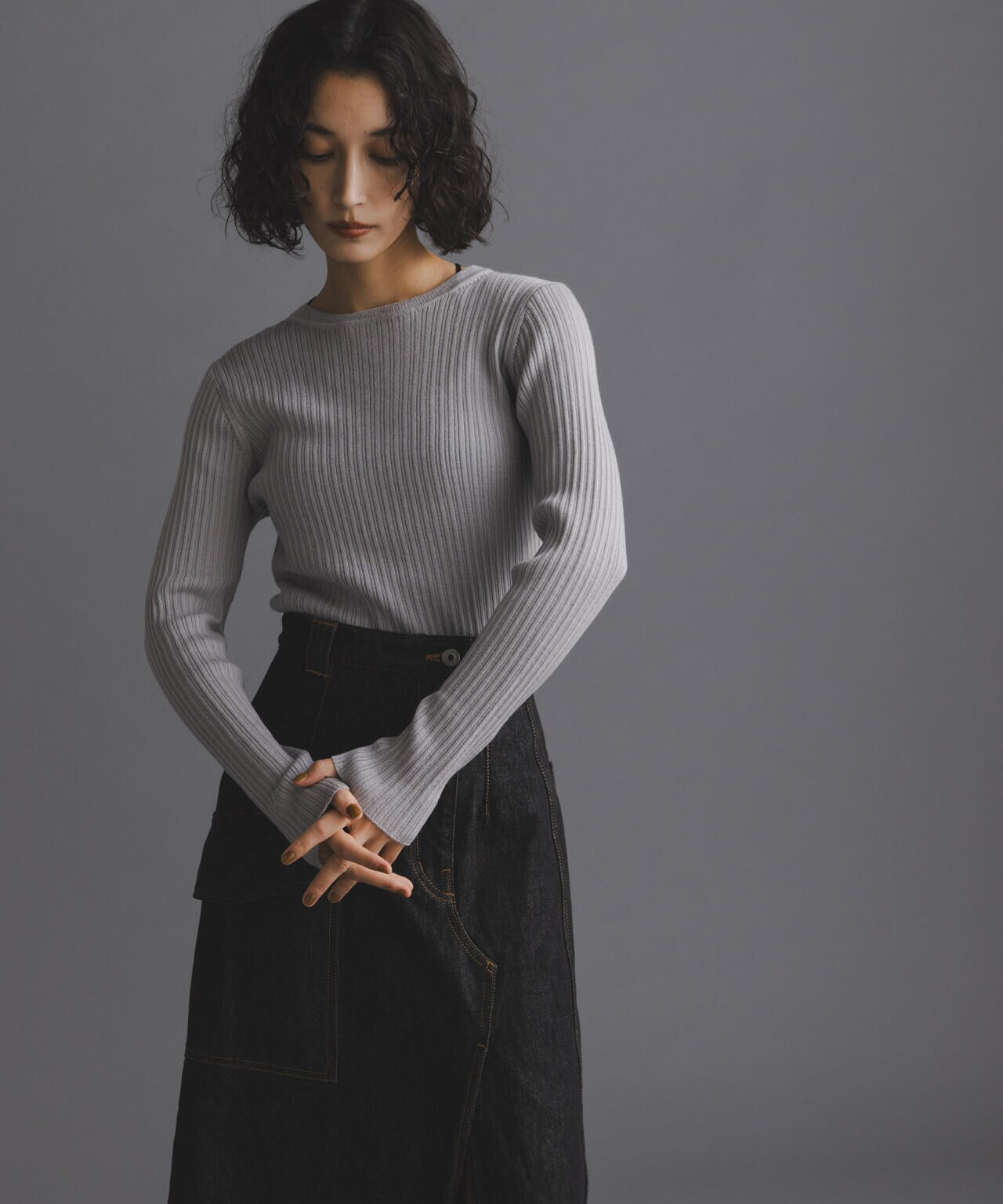 毛玉レスニットクルーネックリブプルオーバー 6694222301