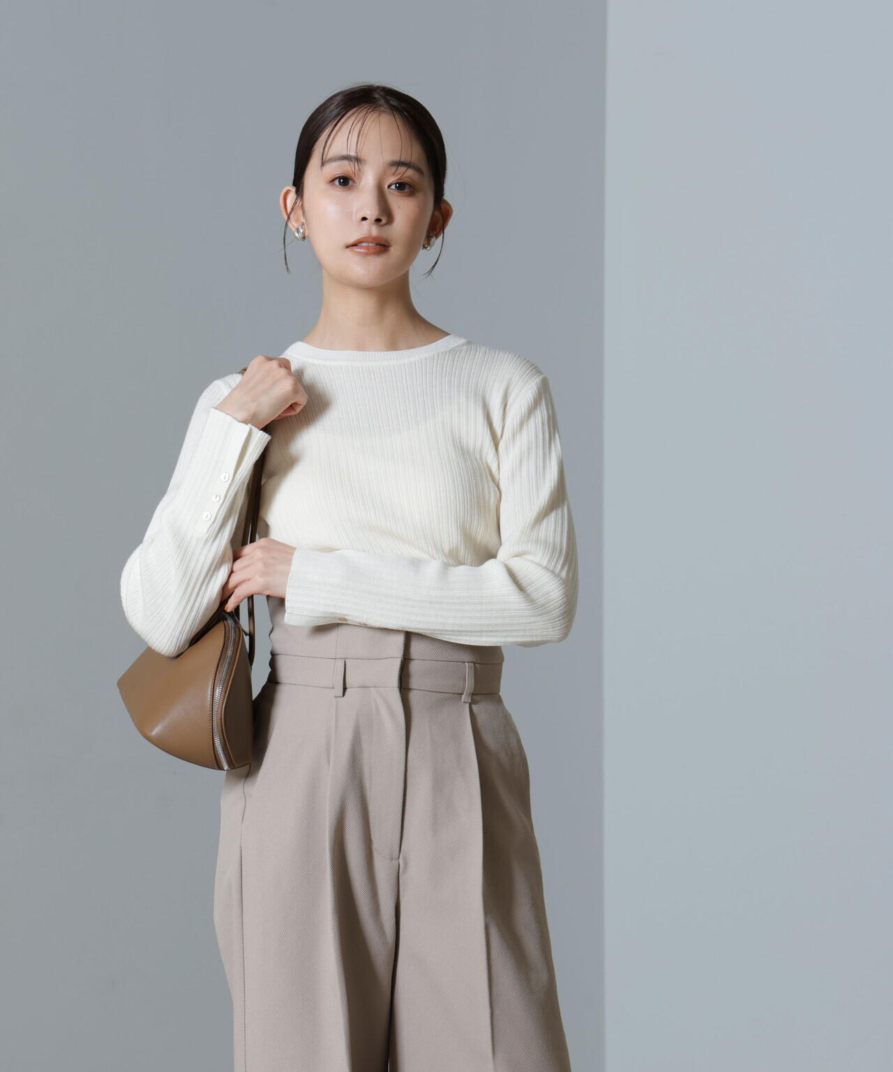 毛玉レスニットクルーネックリブプルオーバー 6694222301