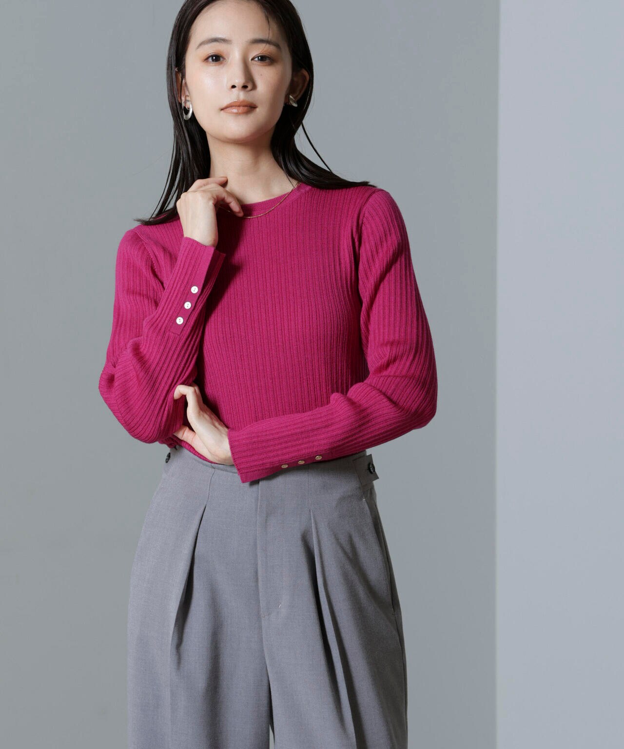 毛玉レスニットクルーネックリブプルオーバー 6694222301