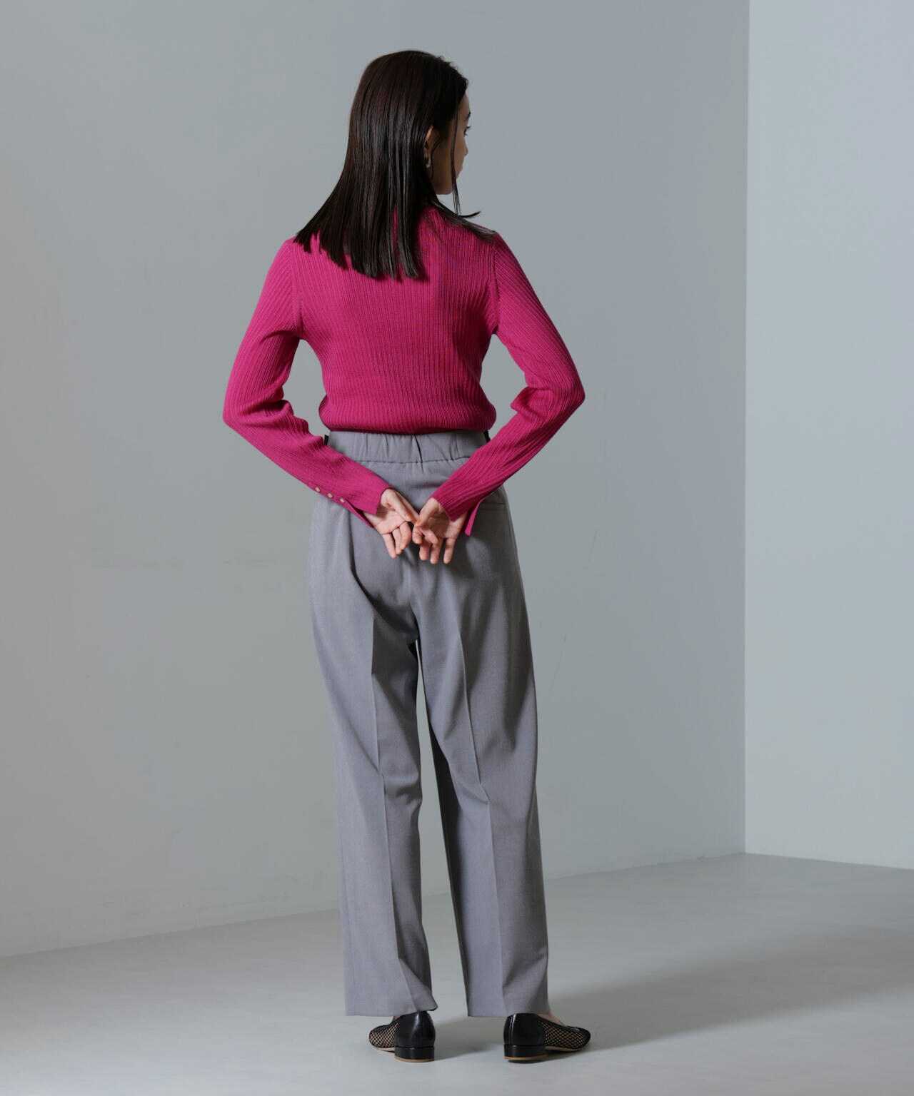 毛玉レスニットクルーネックリブプルオーバー 6694222301