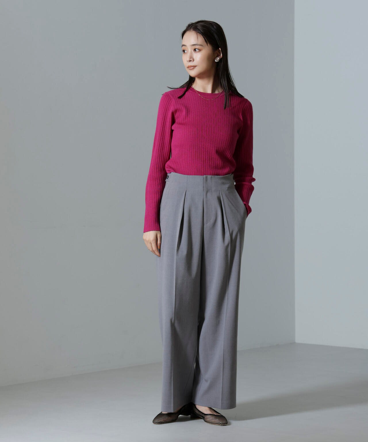 毛玉レスニットクルーネックリブプルオーバー 6694222301