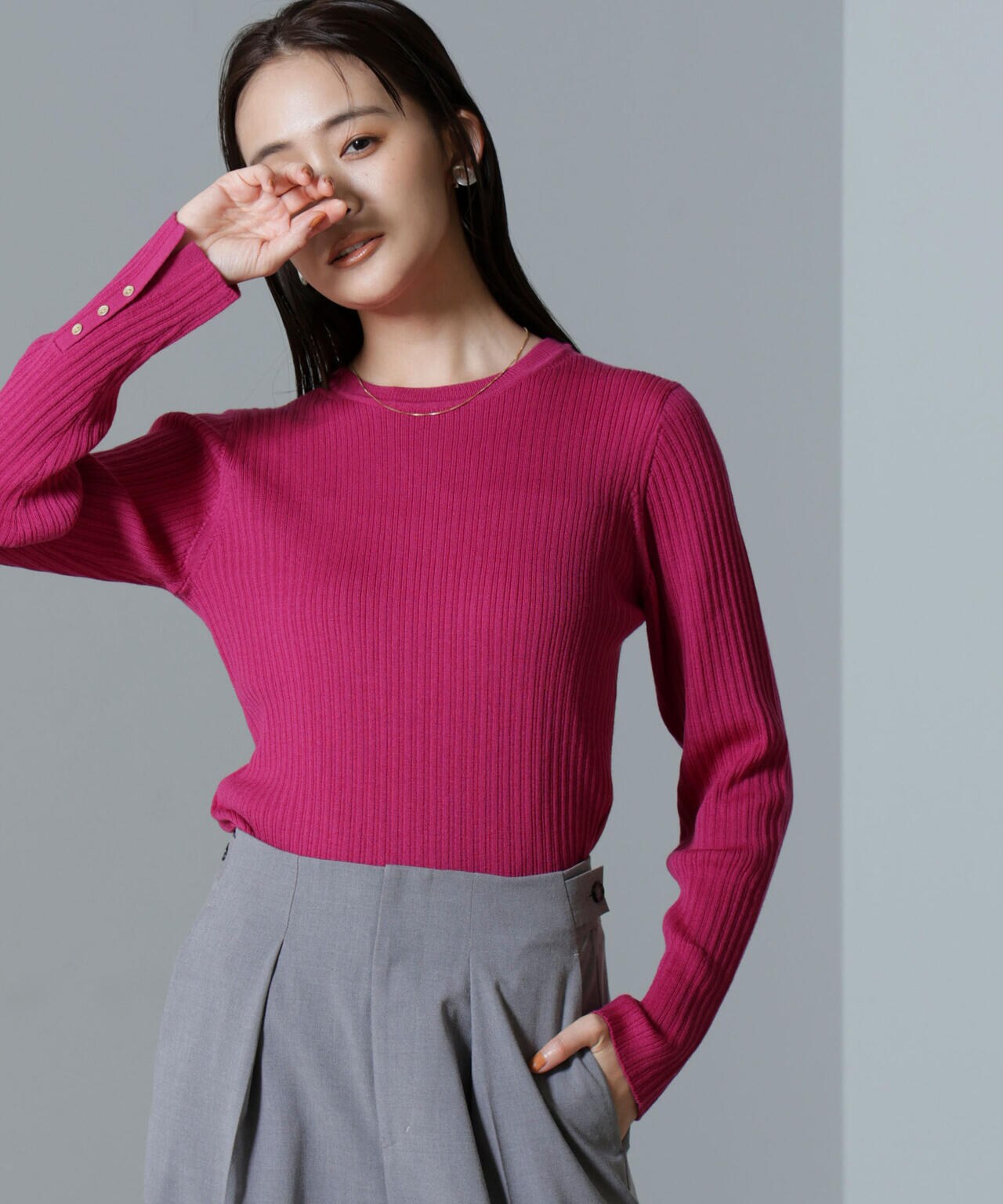 毛玉レスニットクルーネックリブプルオーバー 6694222301