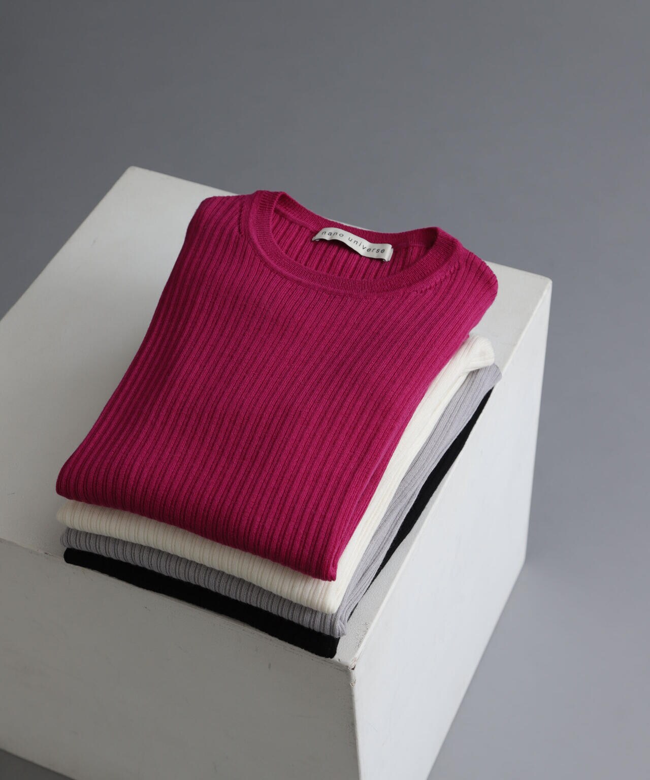 毛玉レスニットクルーネックリブプルオーバー 6694222301