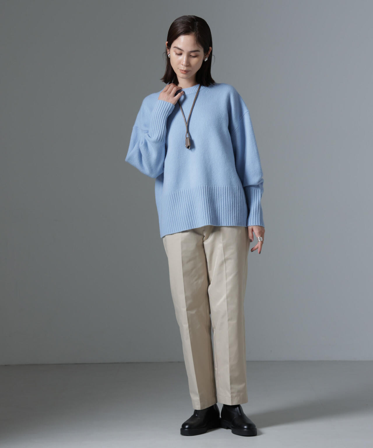 AQUAウールカシミヤクルーネックニット 6694222303