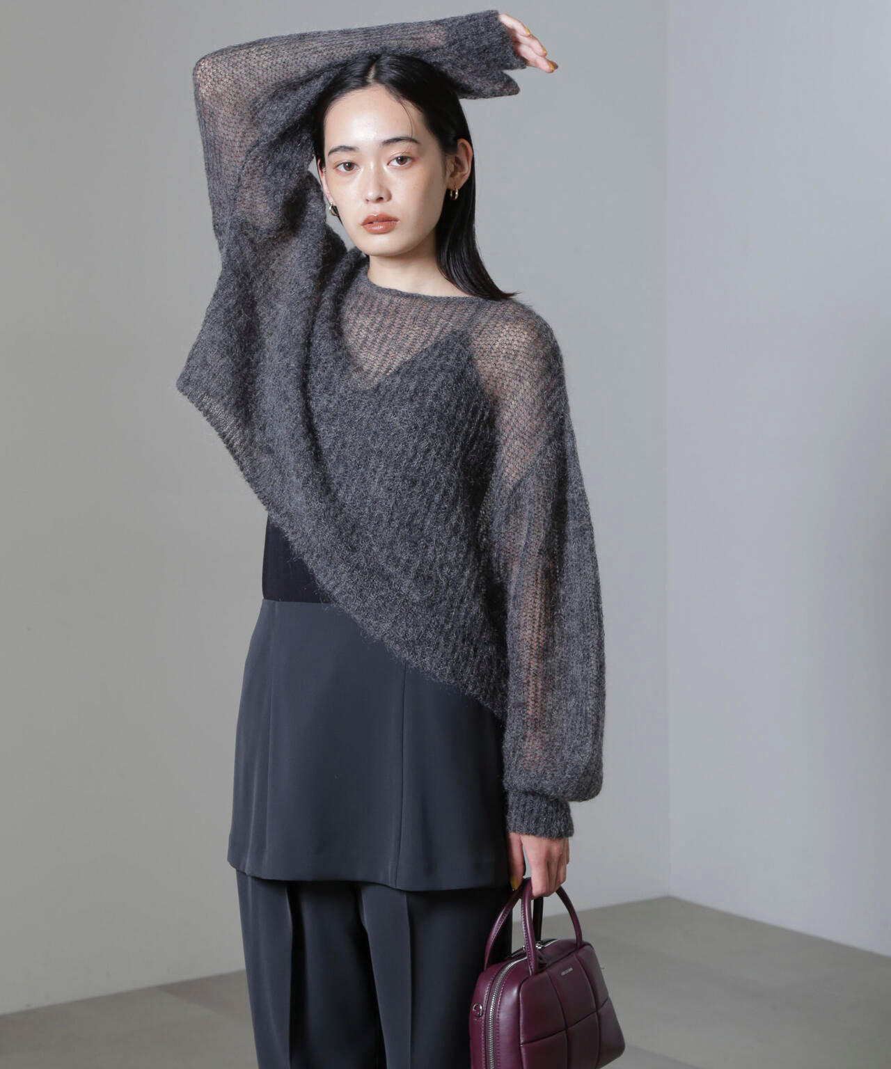 モヘヤ混ボリュームスリーブシアーニット 6694222308