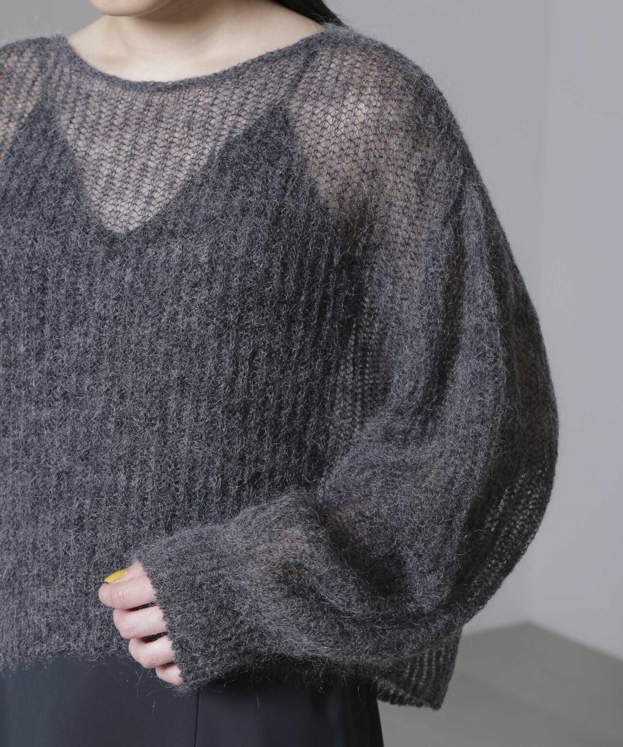 モヘヤ混ボリュームスリーブシアーニット 6694222308