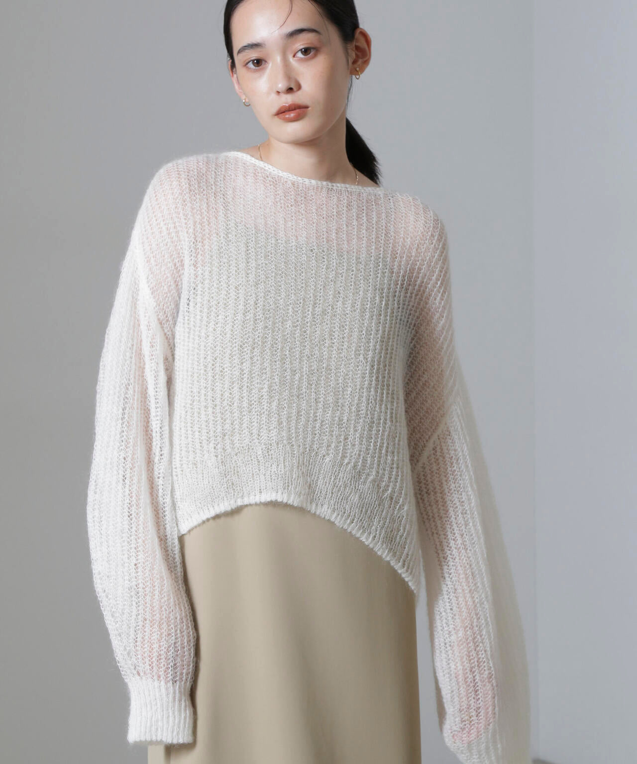 モヘヤ混ボリュームスリーブシアーニット 6694222308