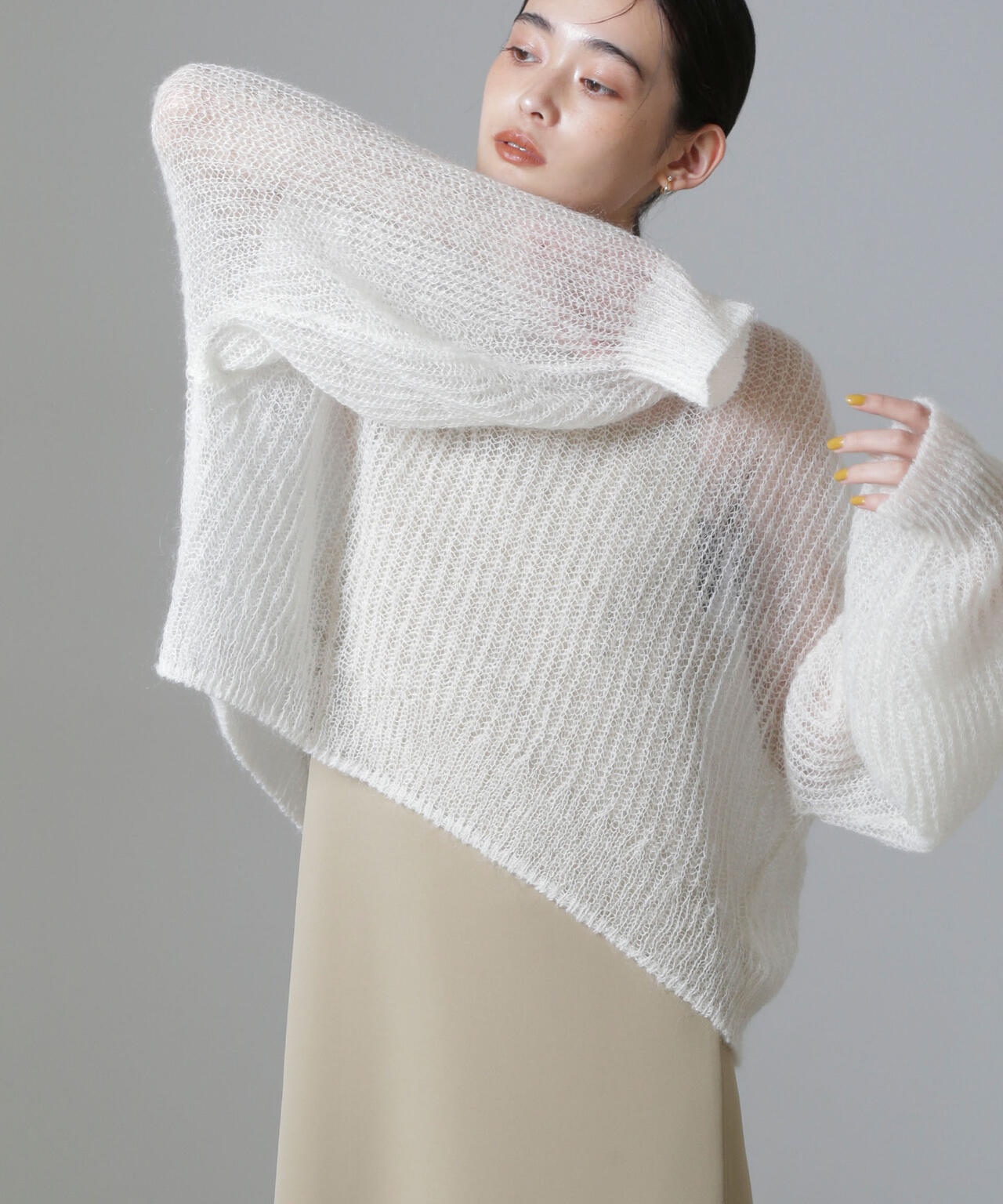 モヘヤ混ボリュームスリーブシアーニット 6694222308