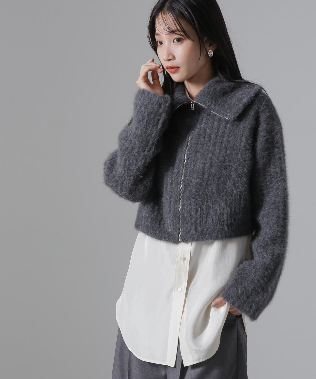 フォックスカシミヤショートジップカーディガン 6694222310