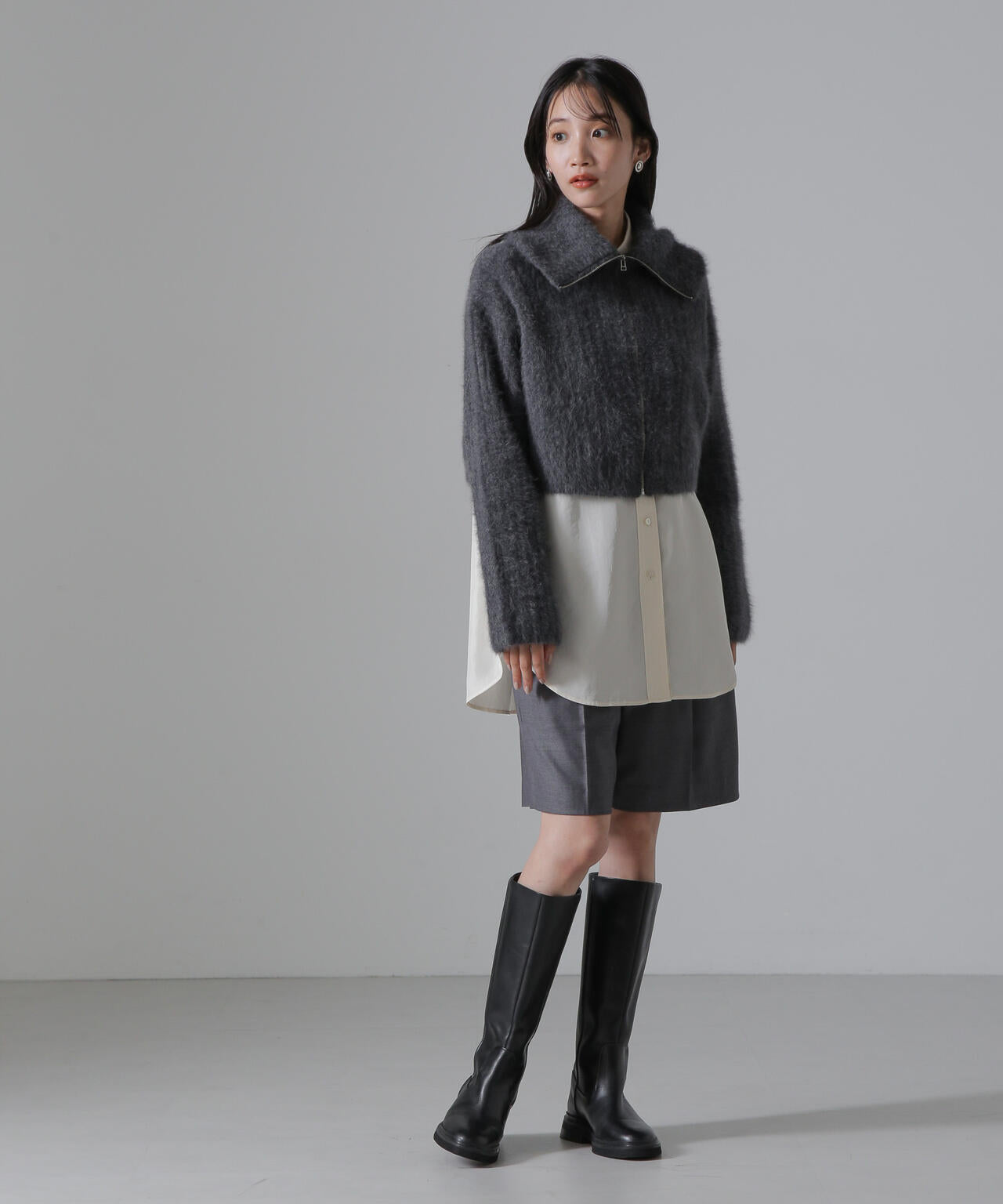 フォックスカシミヤショートジップカーディガン 6694222310