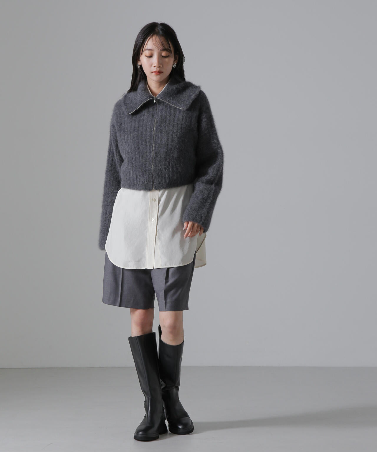 フォックスカシミヤショートジップカーディガン 6694222310