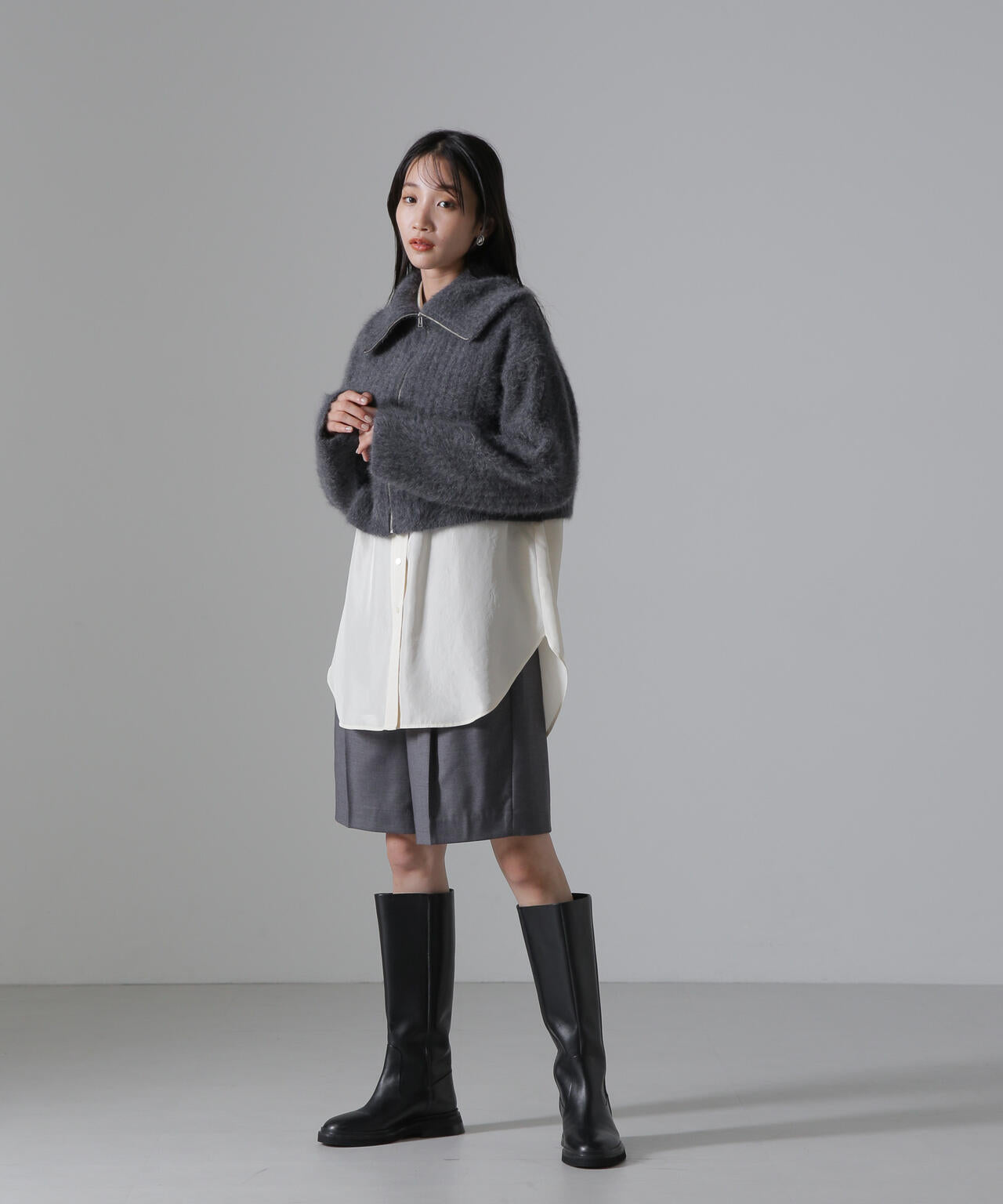 フォックスカシミヤショートジップカーディガン 6694222310