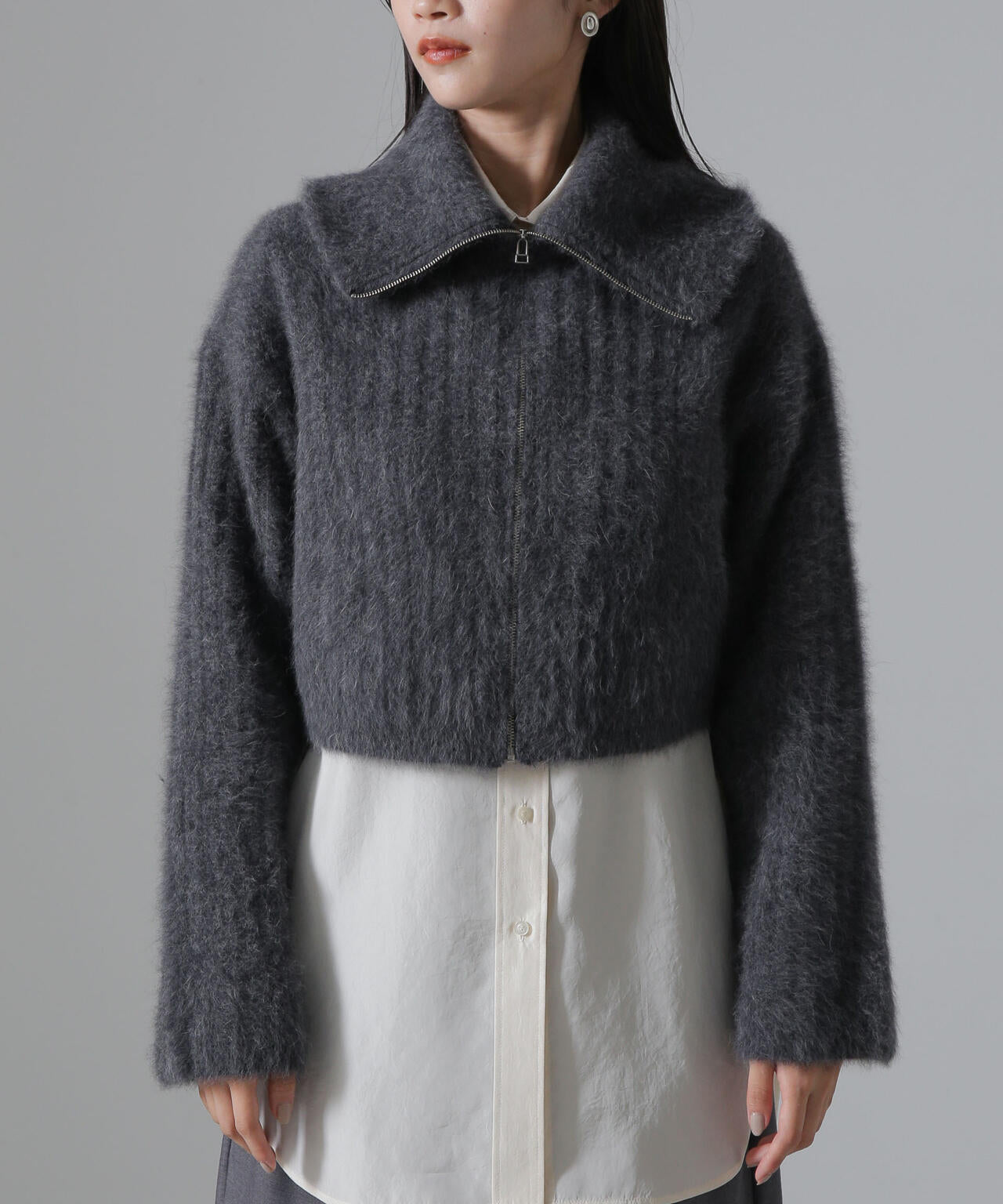 フォックスカシミヤショートジップカーディガン 6694222310