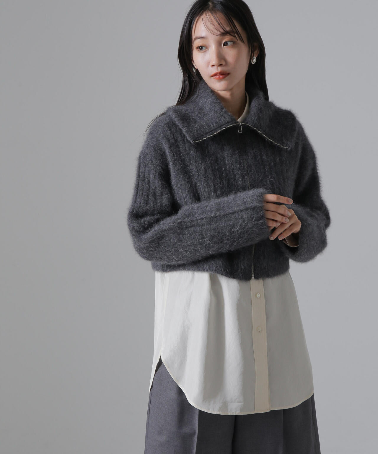 フォックスカシミヤショートジップカーディガン 6694222310