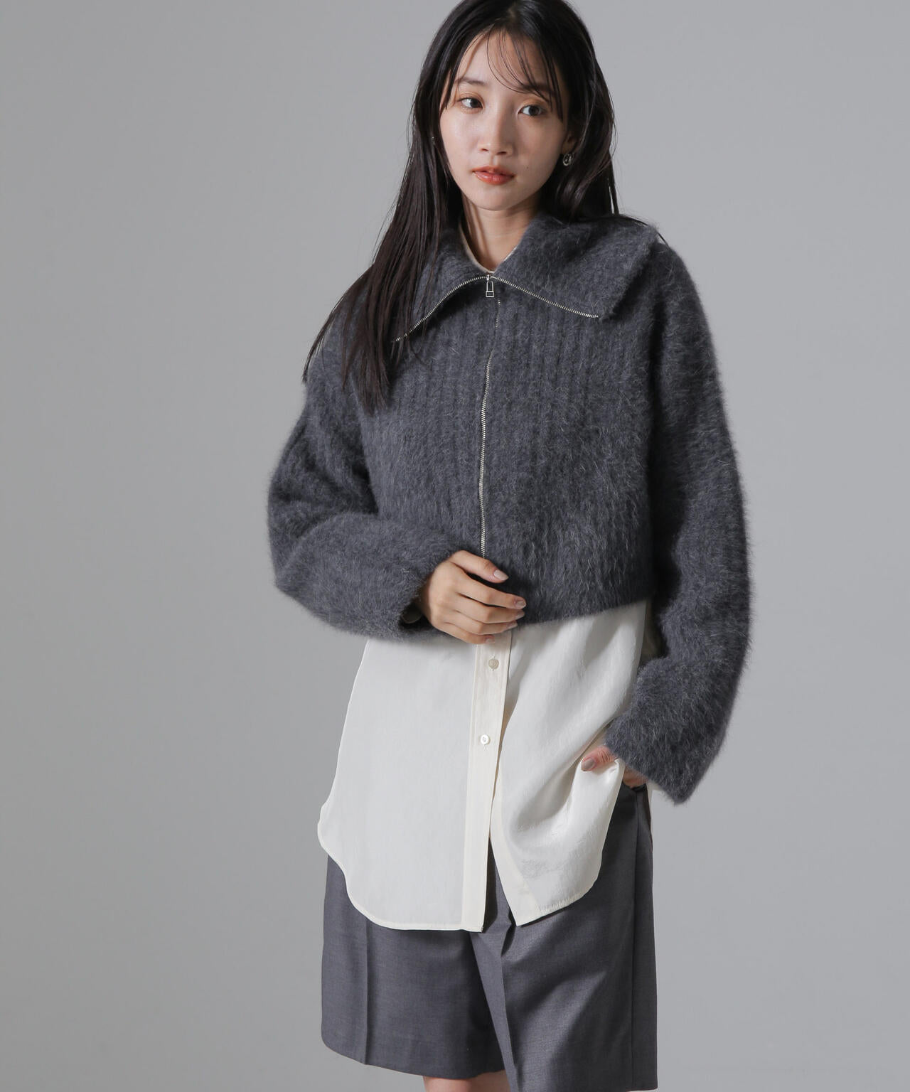 フォックスカシミヤショートジップカーディガン 6694222310