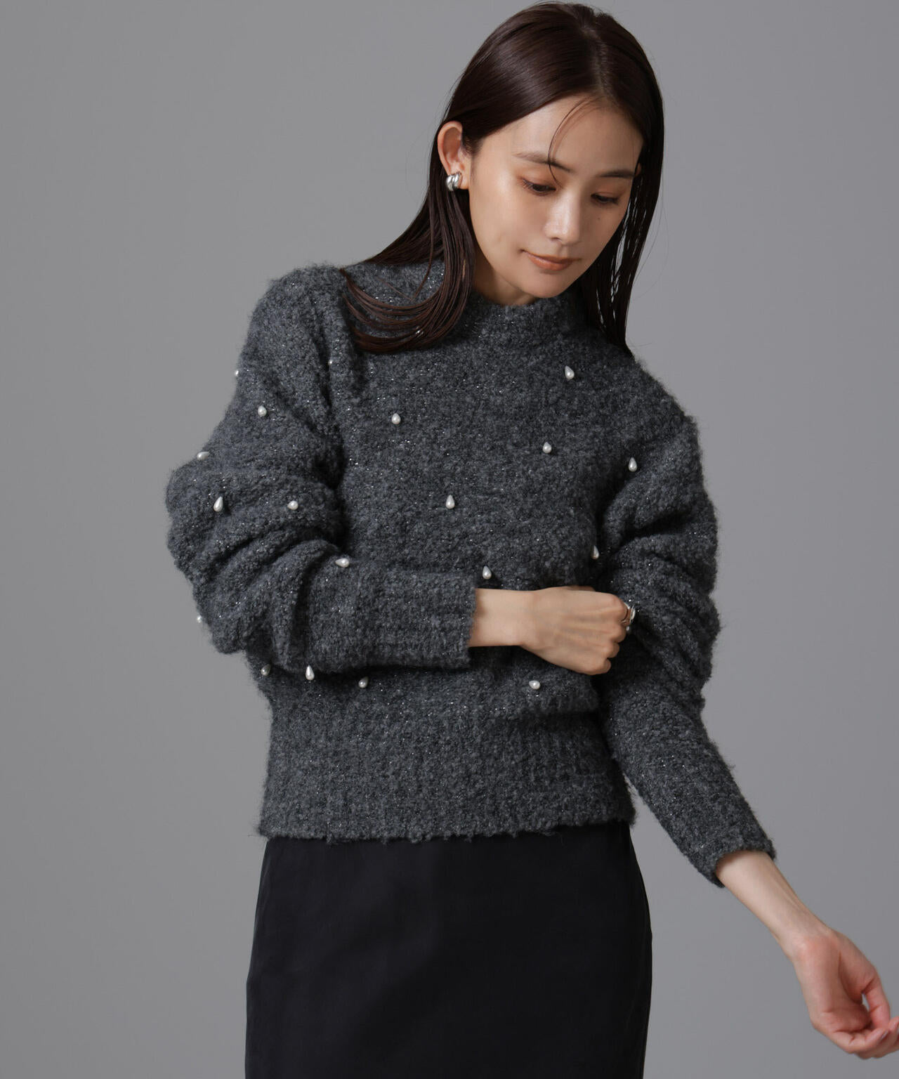 ラメブークレ雫パールニット 6694222312