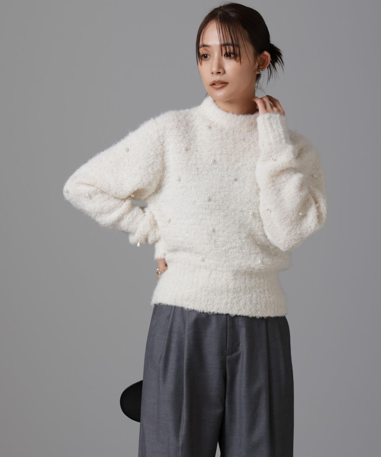 ラメブークレ雫パールニット 6694222312