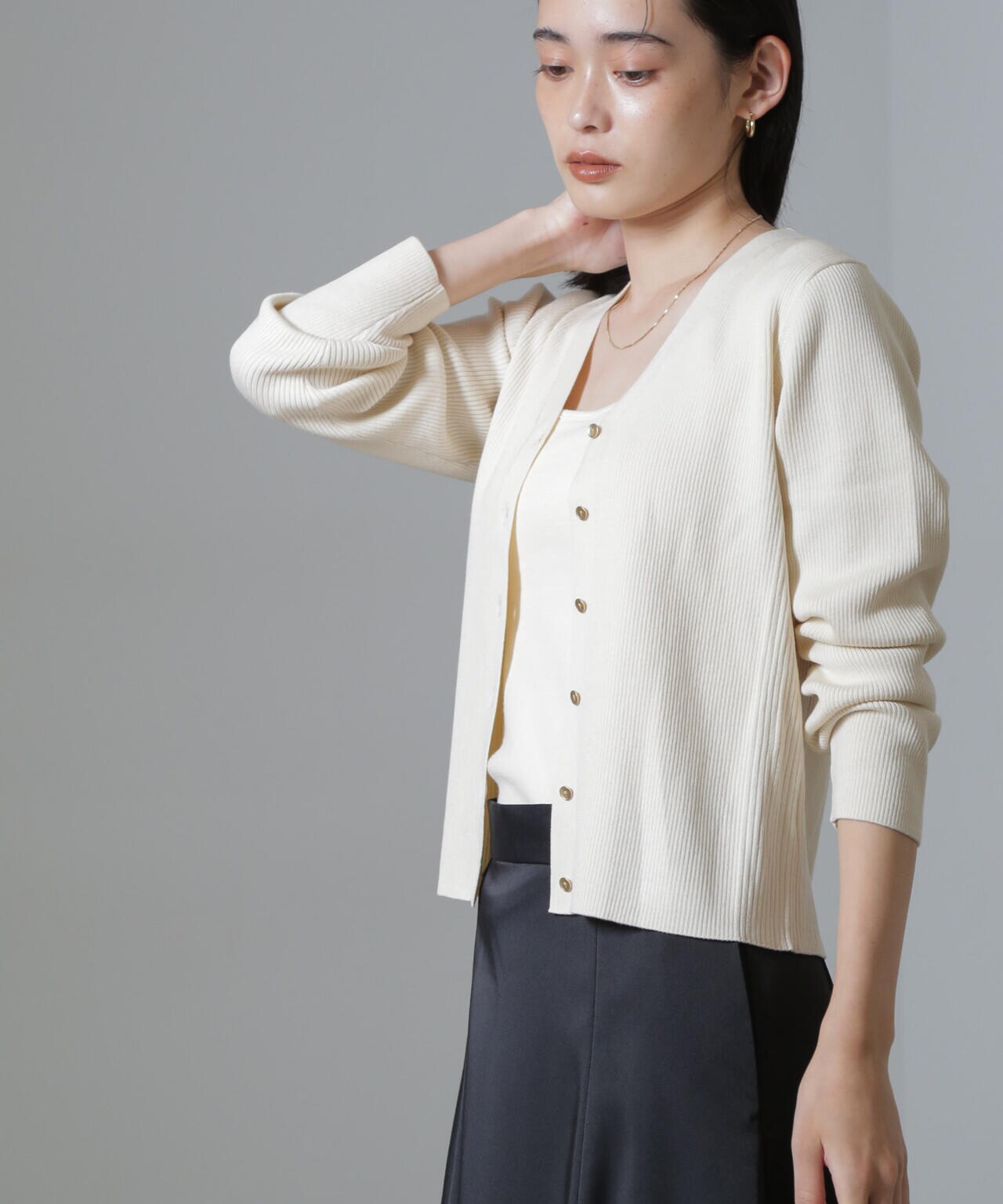 CICA&UVカット加工Vネックリブカーディガン 6694222316