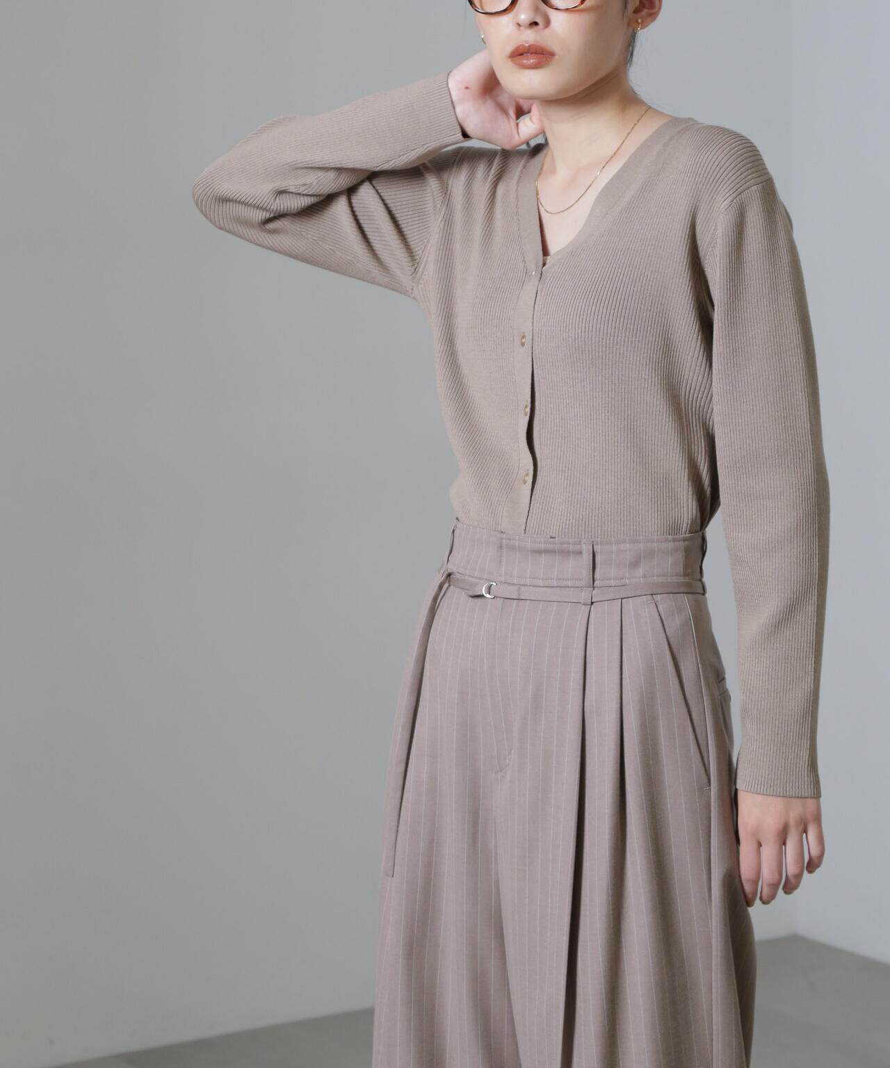 CICA&UVカット加工Vネックリブカーディガン 6694222316