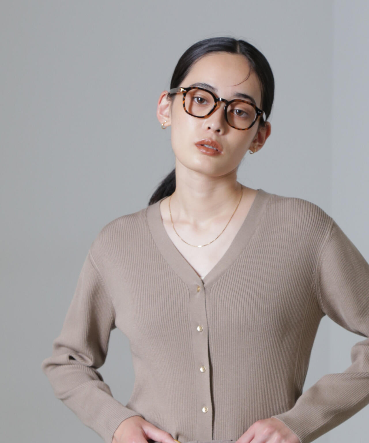 CICA&UVカット加工Vネックリブカーディガン 6694222316