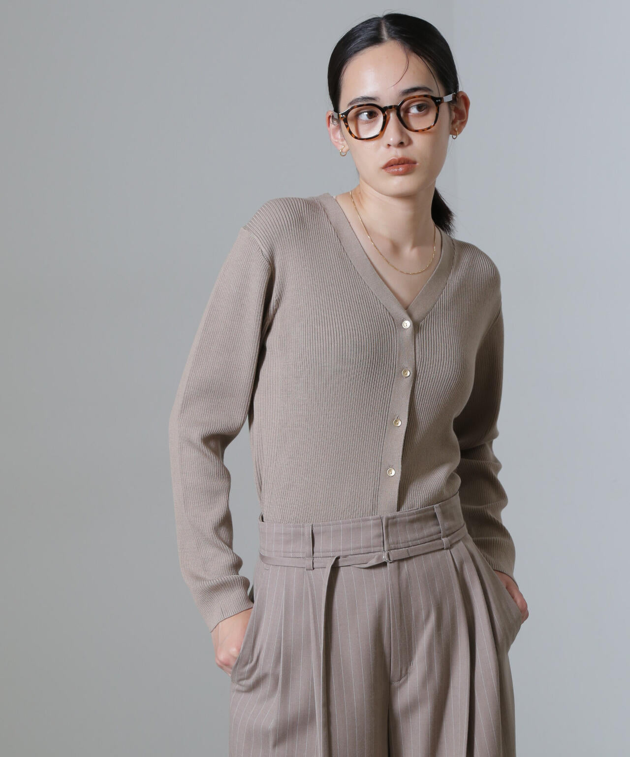 CICA&UVカット加工Vネックリブカーディガン 6694222316