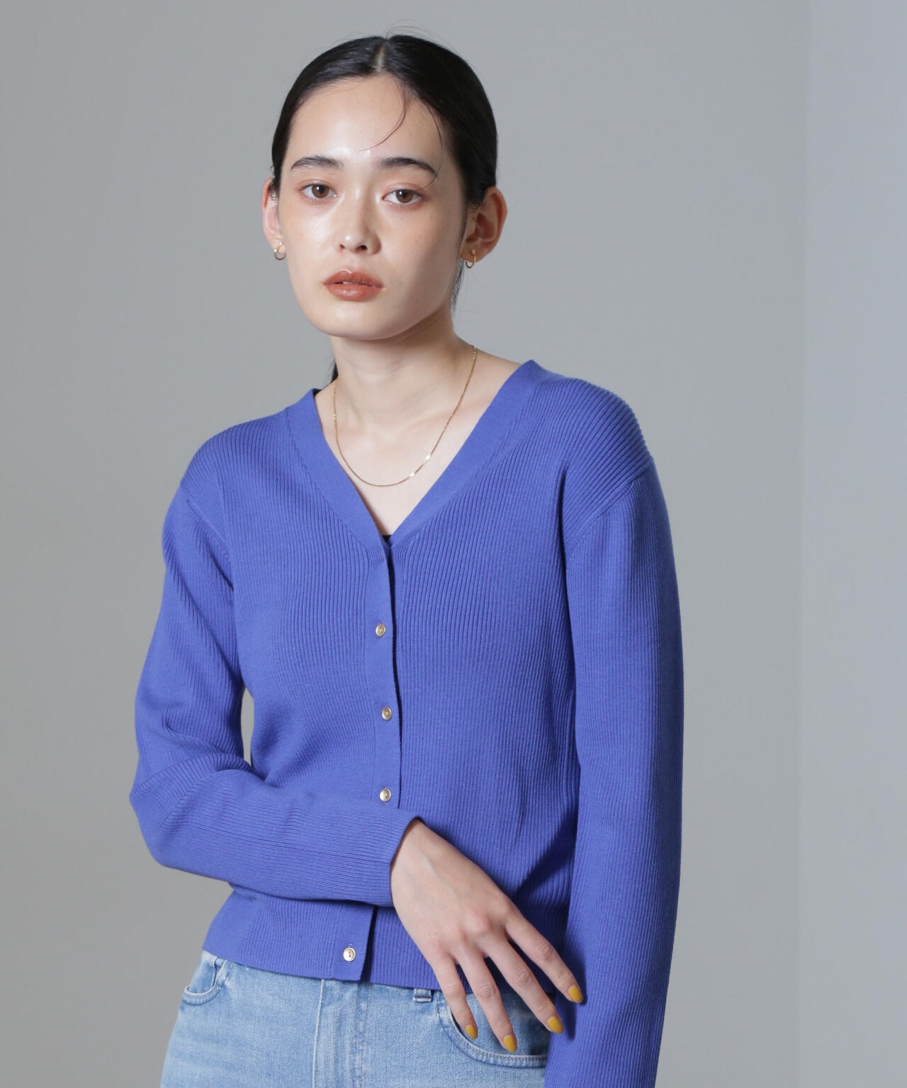 CICA&UVカット加工Vネックリブカーディガン 6694222316