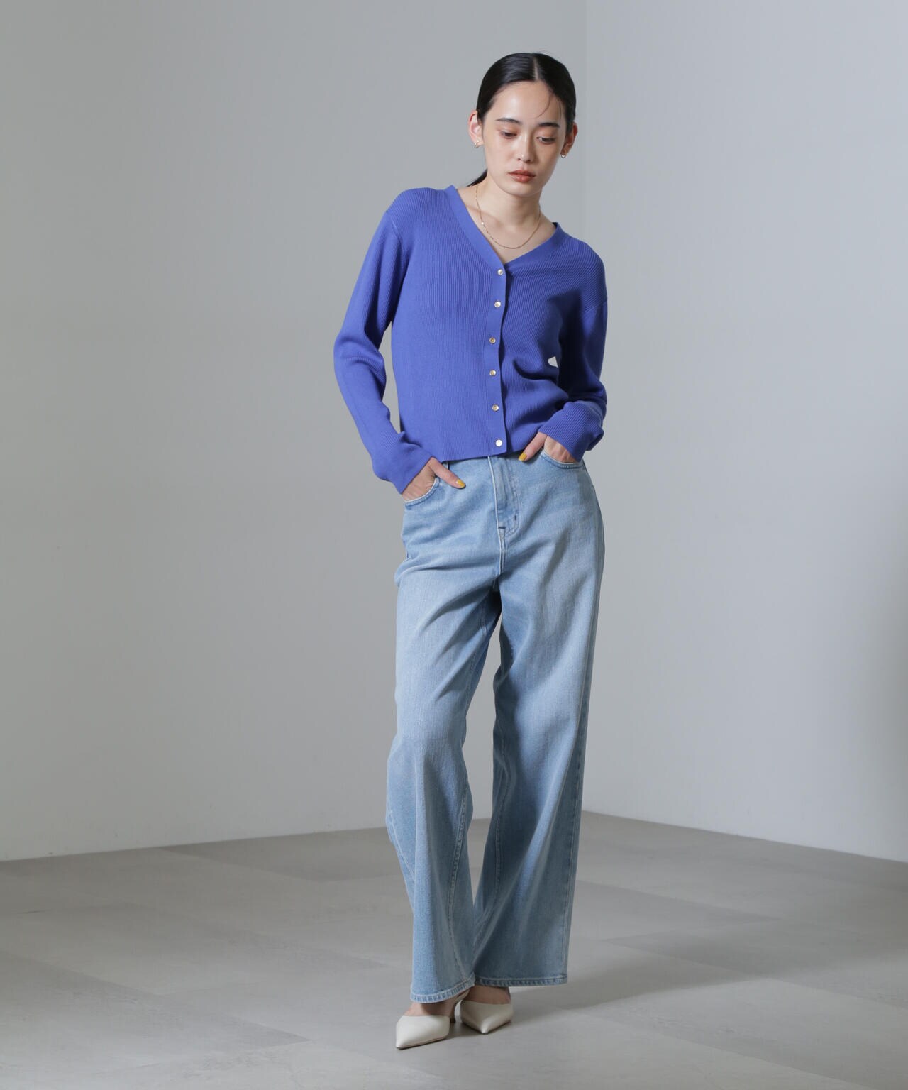 CICA&UVカット加工Vネックリブカーディガン 6694222316