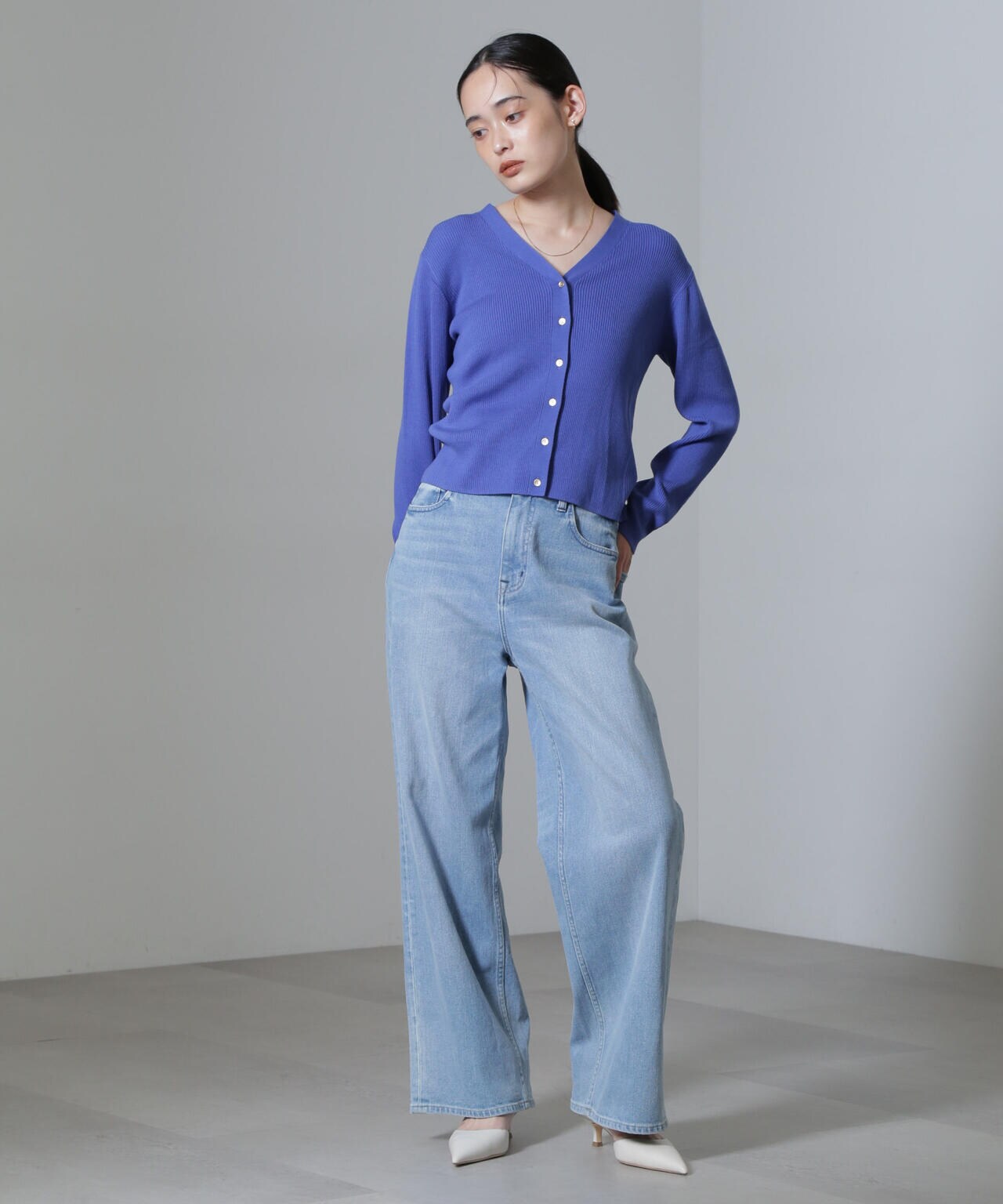 CICA&UVカット加工Vネックリブカーディガン 6694222316