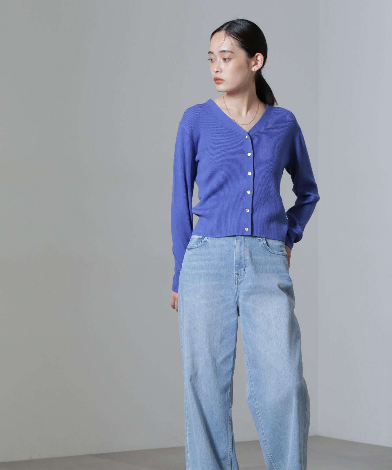 CICA&UVカット加工Vネックリブカーディガン 6694222316