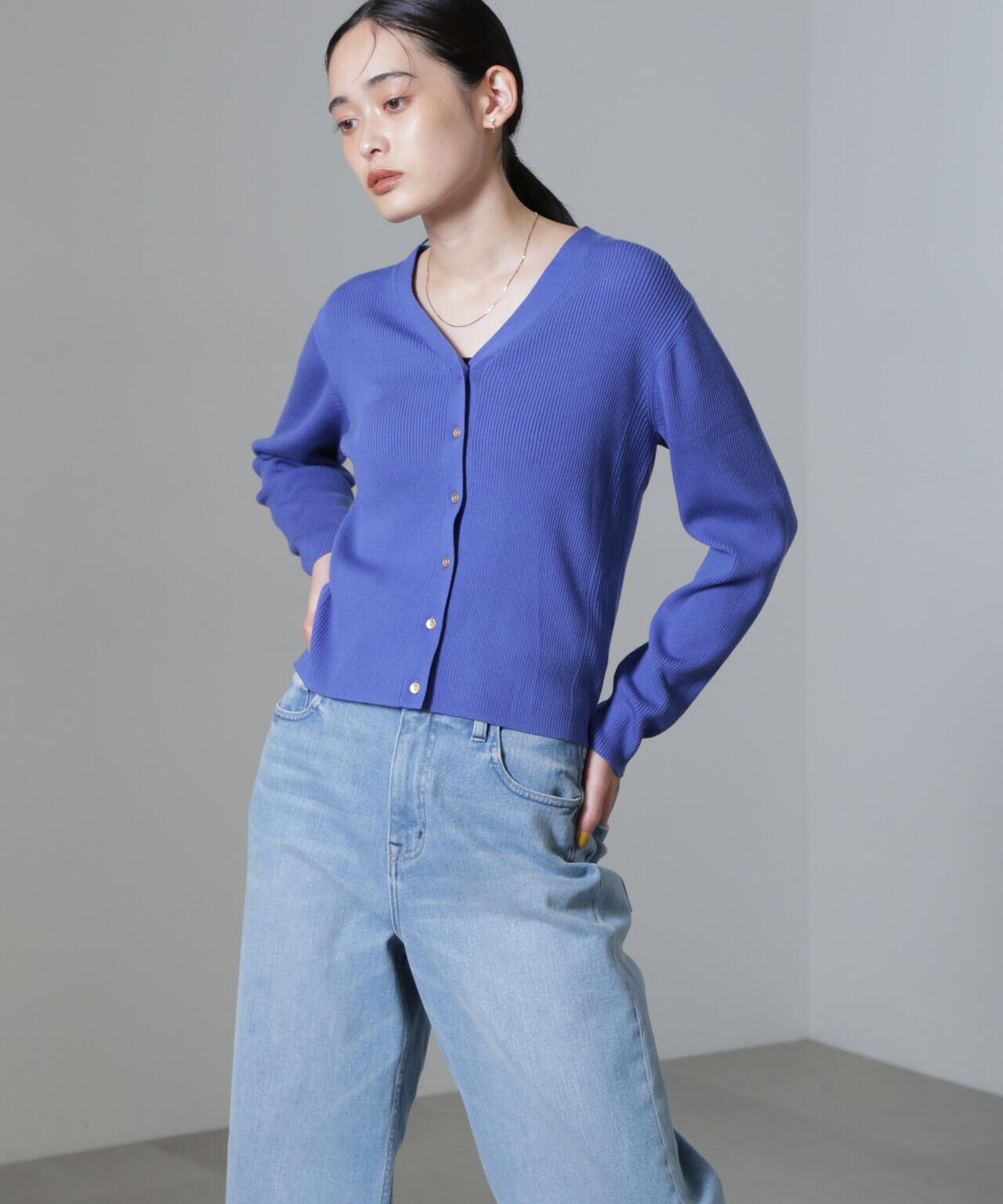 CICA&UVカット加工Vネックリブカーディガン 6694222316