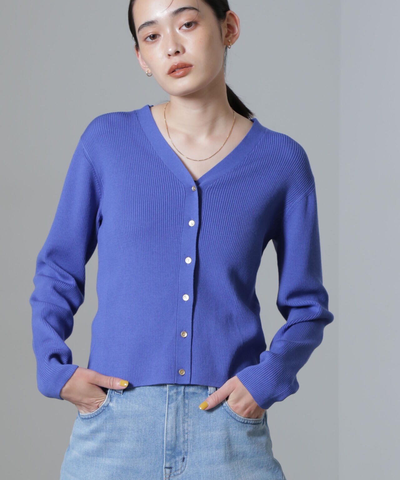 CICA&UVカット加工Vネックリブカーディガン 6694222316