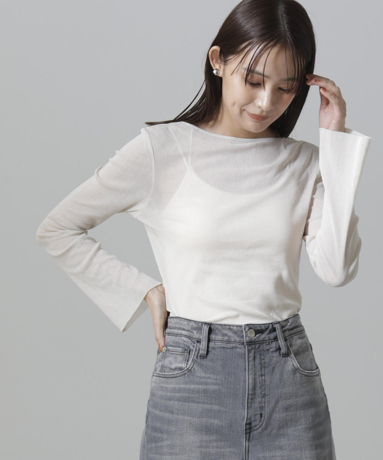 フレアスリーブメッシュトップス 6694223310