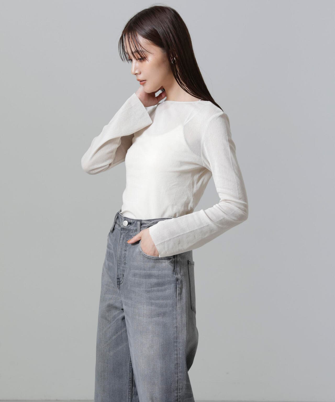 フレアスリーブメッシュトップス 6694223310