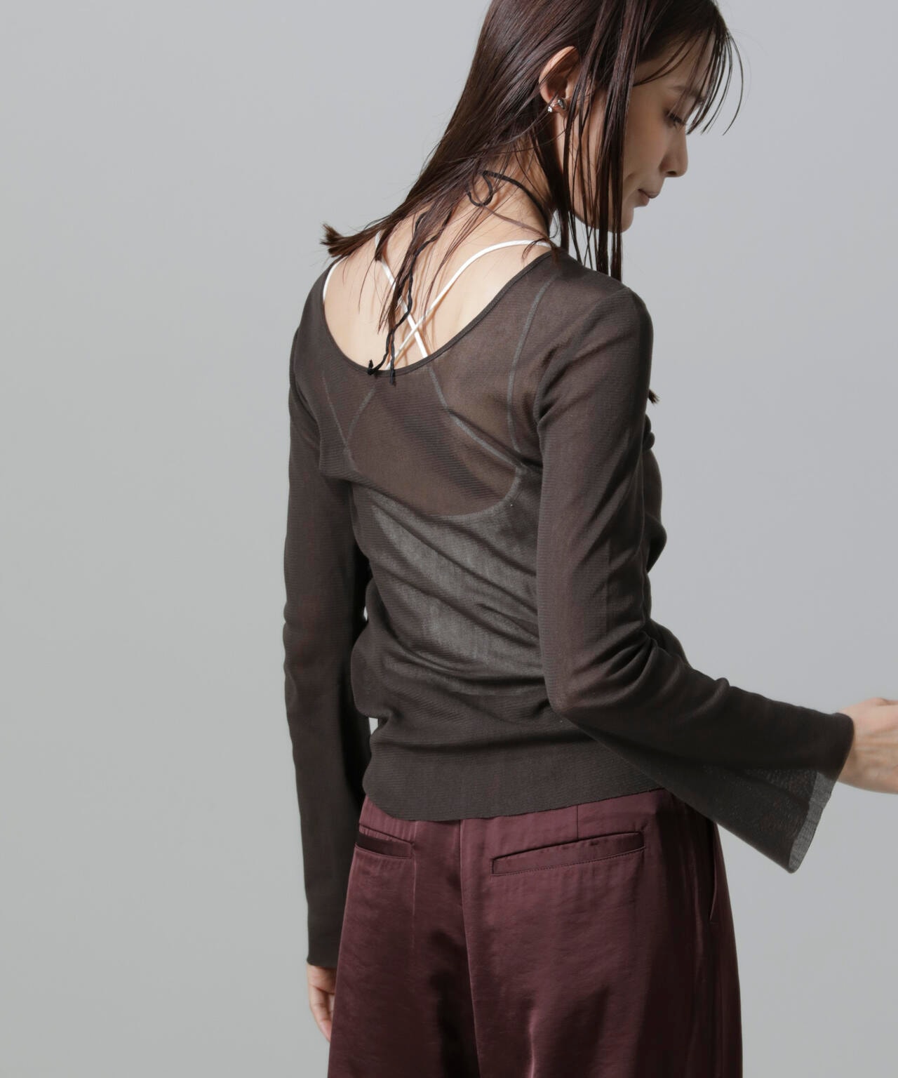 フレアスリーブメッシュトップス 6694223310