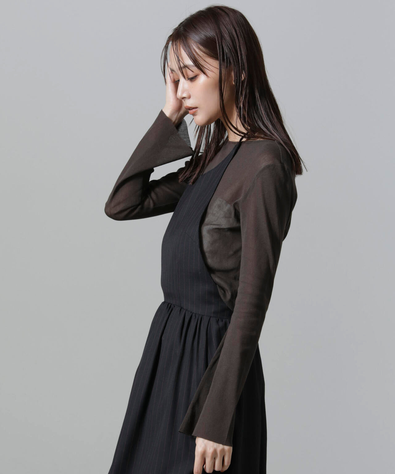 フレアスリーブメッシュトップス 6694223310