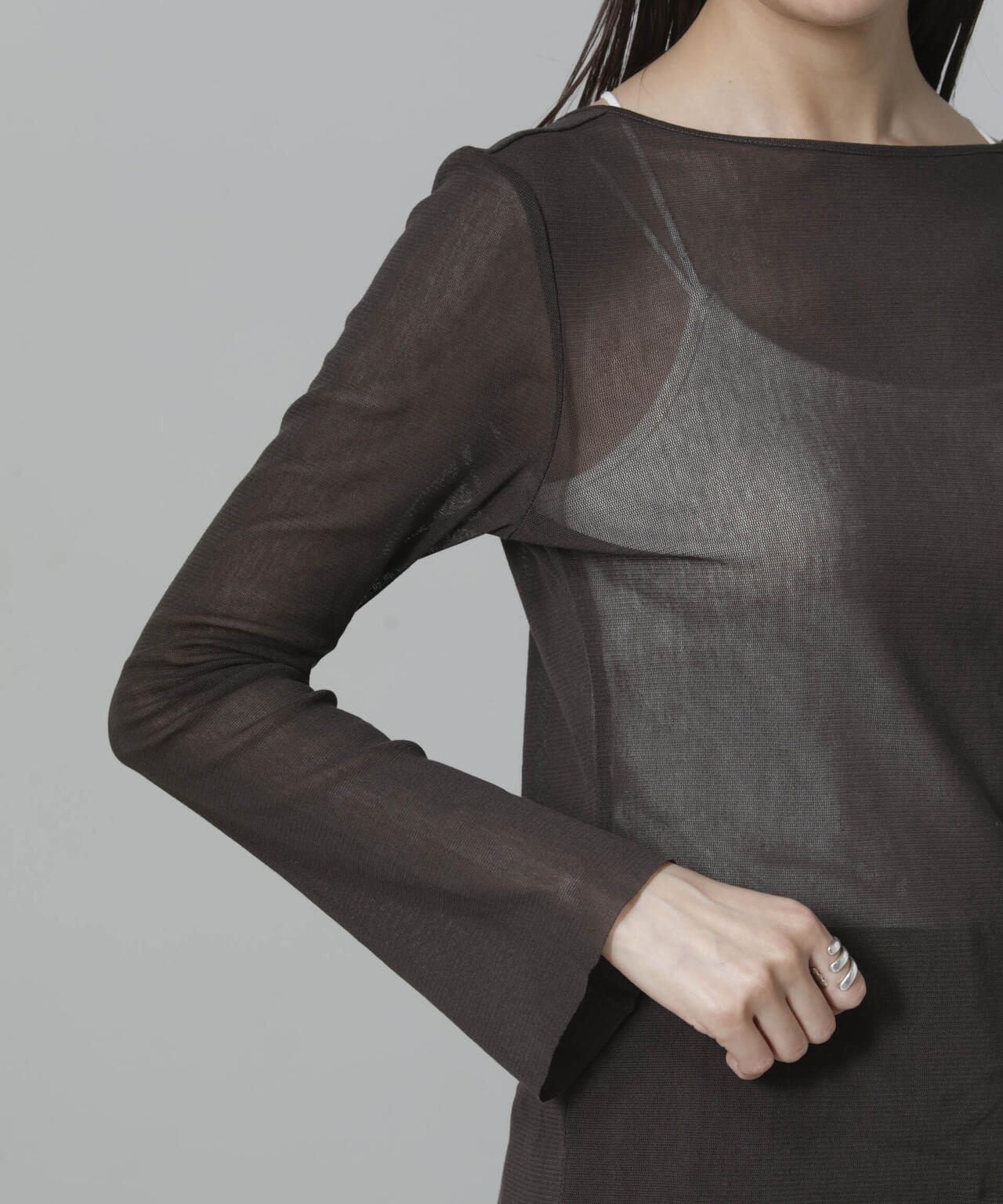 フレアスリーブメッシュトップス 6694223310