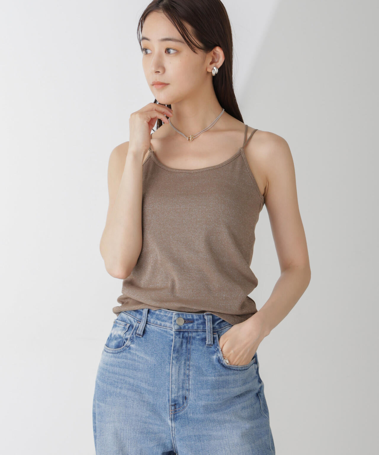 ラメテレコカップ付きバッククロスキャミソール 6694224311