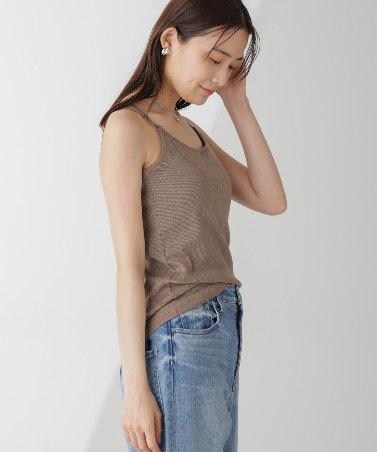 ラメテレコカップ付きバッククロスキャミソール 6694224311