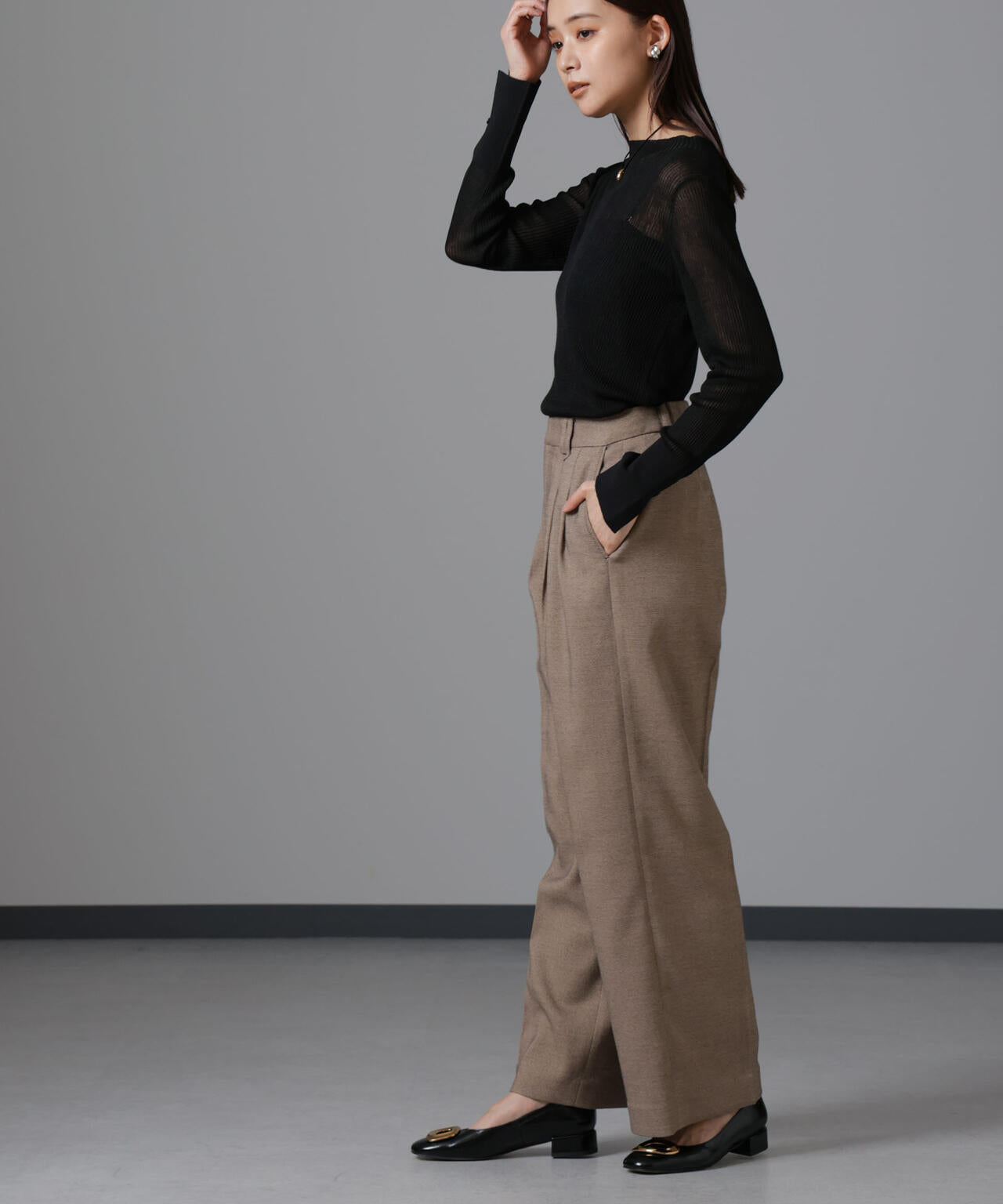 ツイードセミワイドタックパンツ(セットアップ可) 6694227309