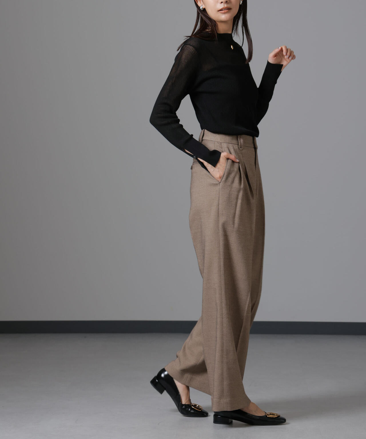 ツイードセミワイドタックパンツ(セットアップ可) 6694227309