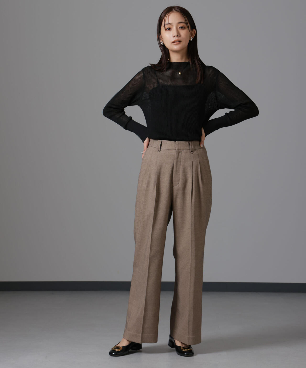 ツイードセミワイドタックパンツ(セットアップ可) 6694227309