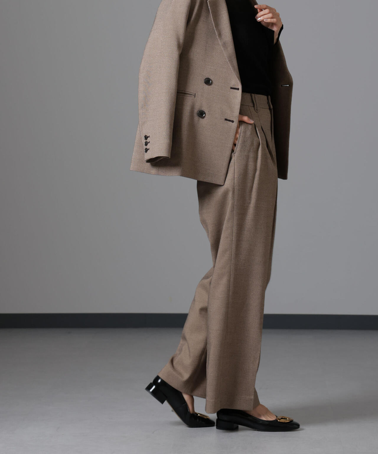 ツイードセミワイドタックパンツ(セットアップ可) 6694227309