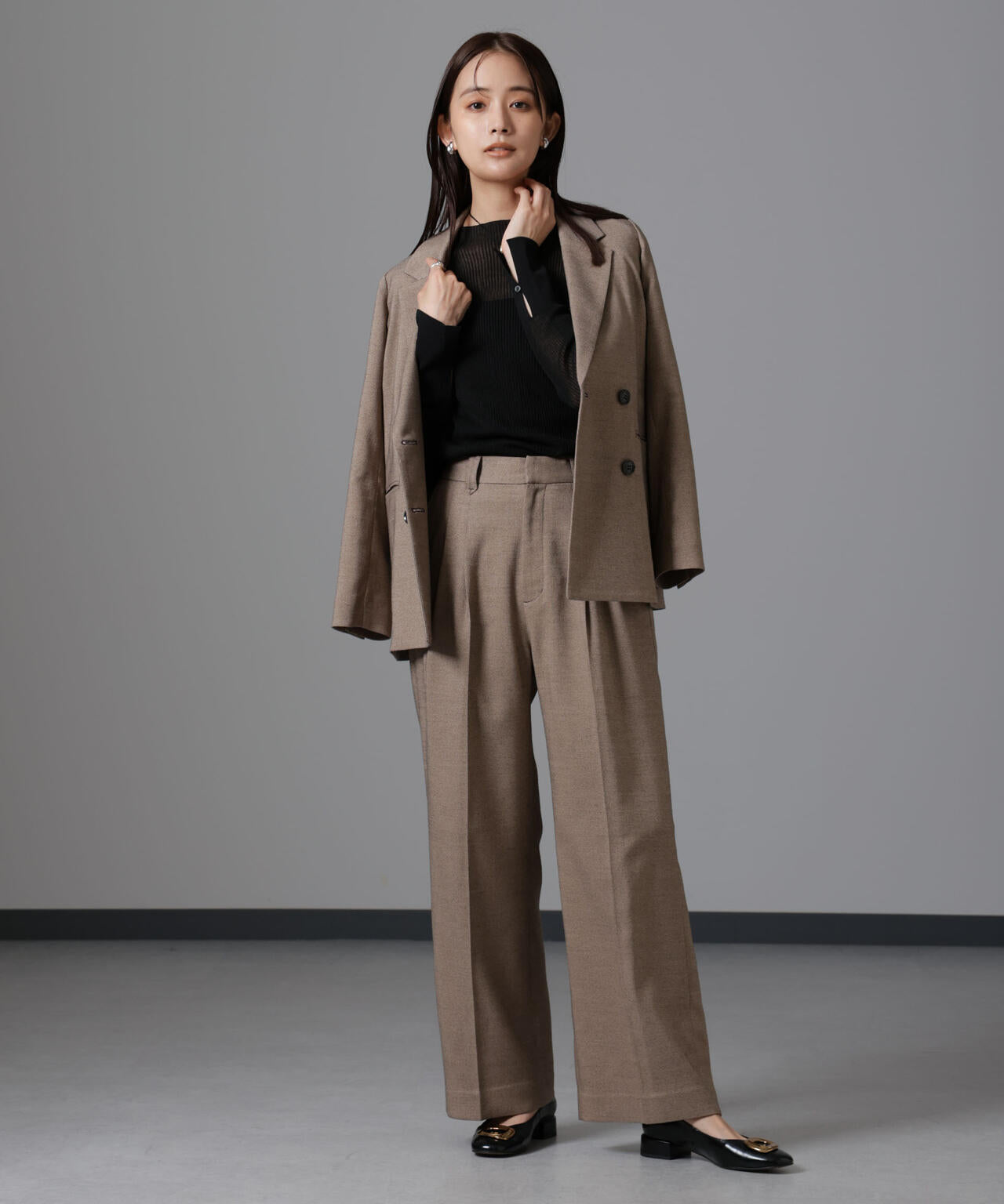 ツイードセミワイドタックパンツ(セットアップ可) 6694227309