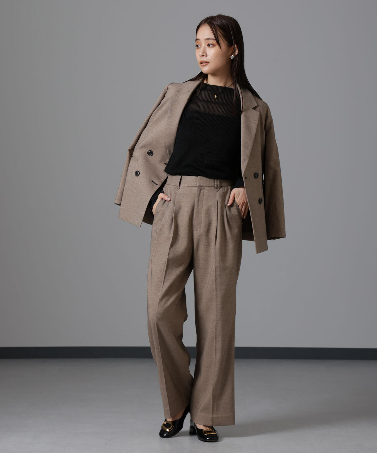 ツイードセミワイドタックパンツ(セットアップ可) 6694227309