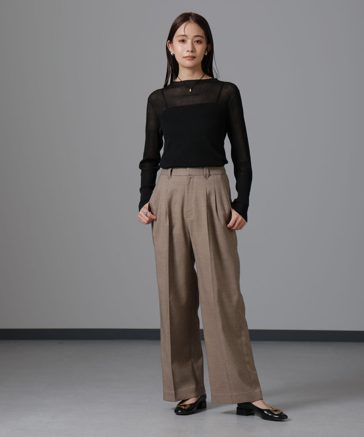 ツイードセミワイドタックパンツ(セットアップ可) 6694227309