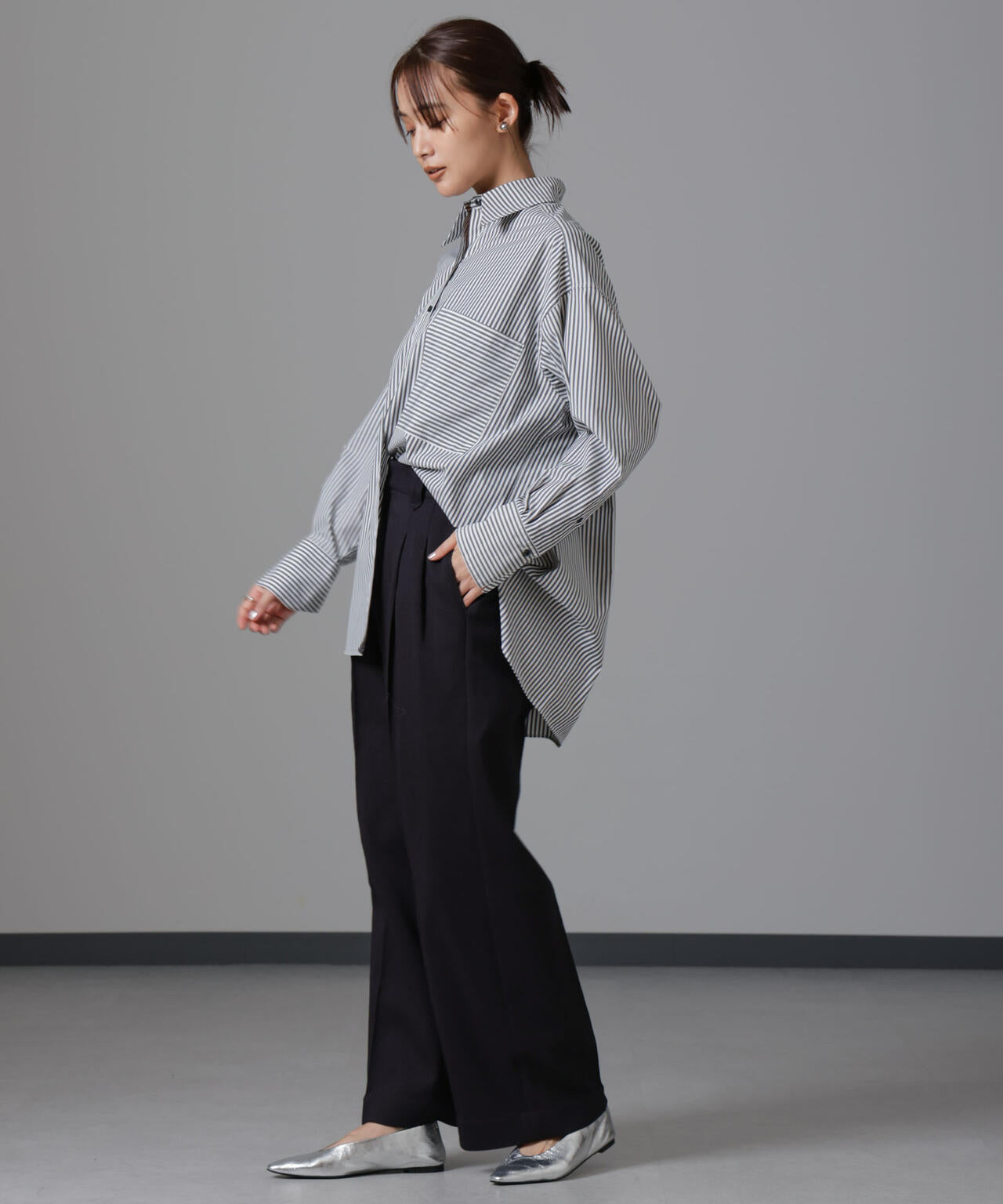 ツイードセミワイドタックパンツ(セットアップ可) 6694227309