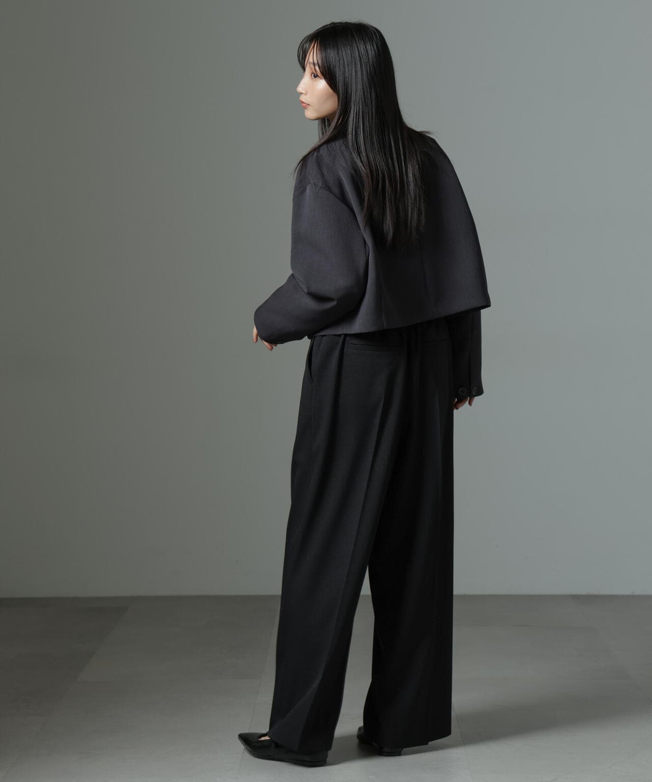 ストレッチサージピンタックイージーワイドパンツ(セットアップ可) 6694227319