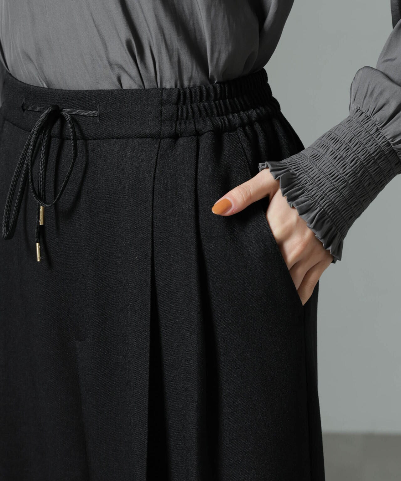 ストレッチサージピンタックイージーワイドパンツ(セットアップ可) 6694227319